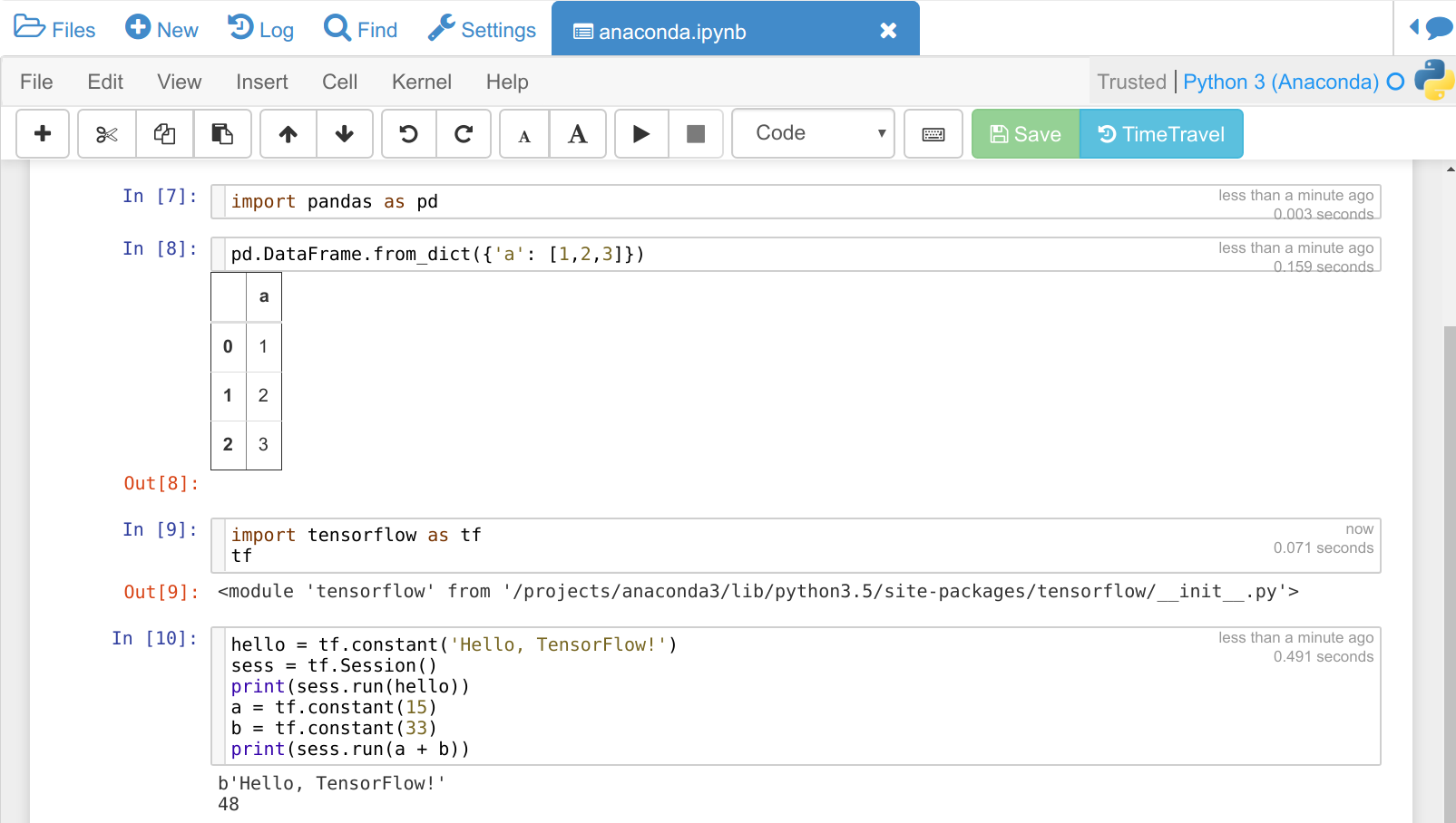 Using Pandas and Tensorflow in a Jupyter notebook