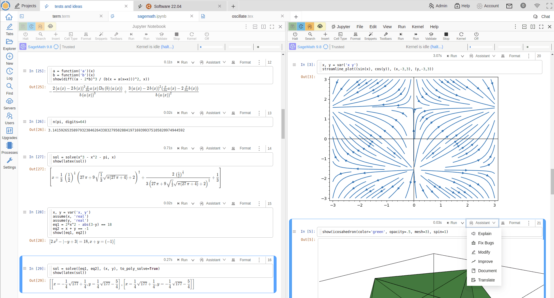 CoCalc पर SageMath Jupyter नोटबुक चलाने का स्क्रीनशॉट