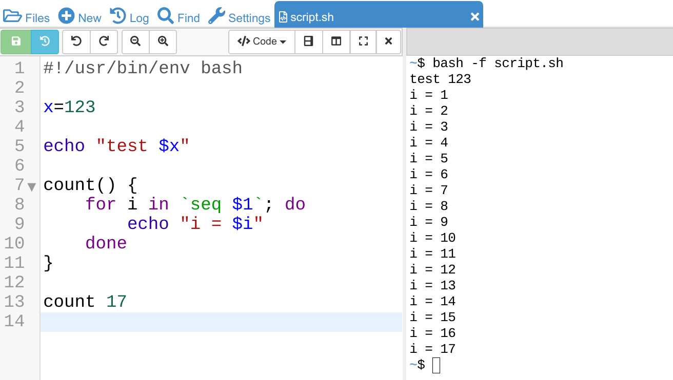 Running a bash script to count in Linux